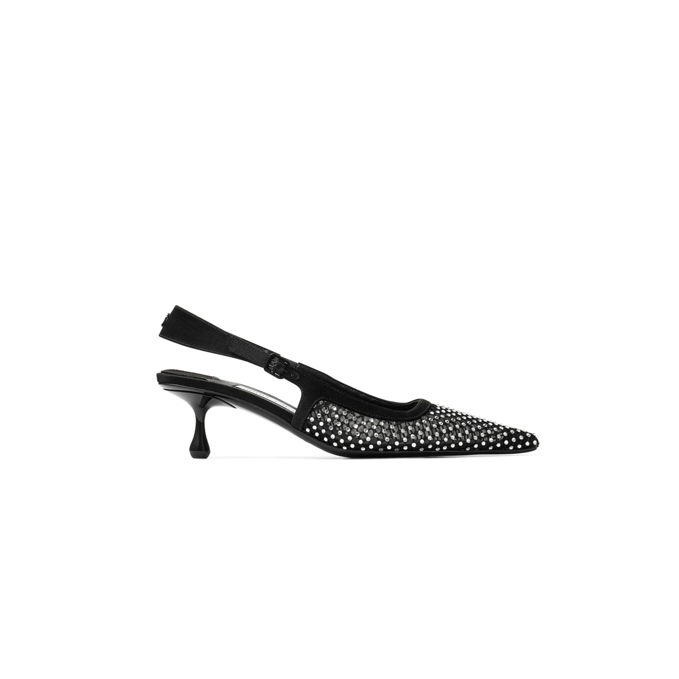 Ji*y Ch* amel 50 black crystal mesh & satin pumps amel50qhs
